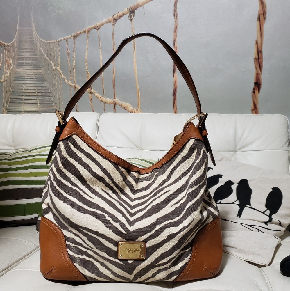 Michael Kors leather and canvas shoulder bag